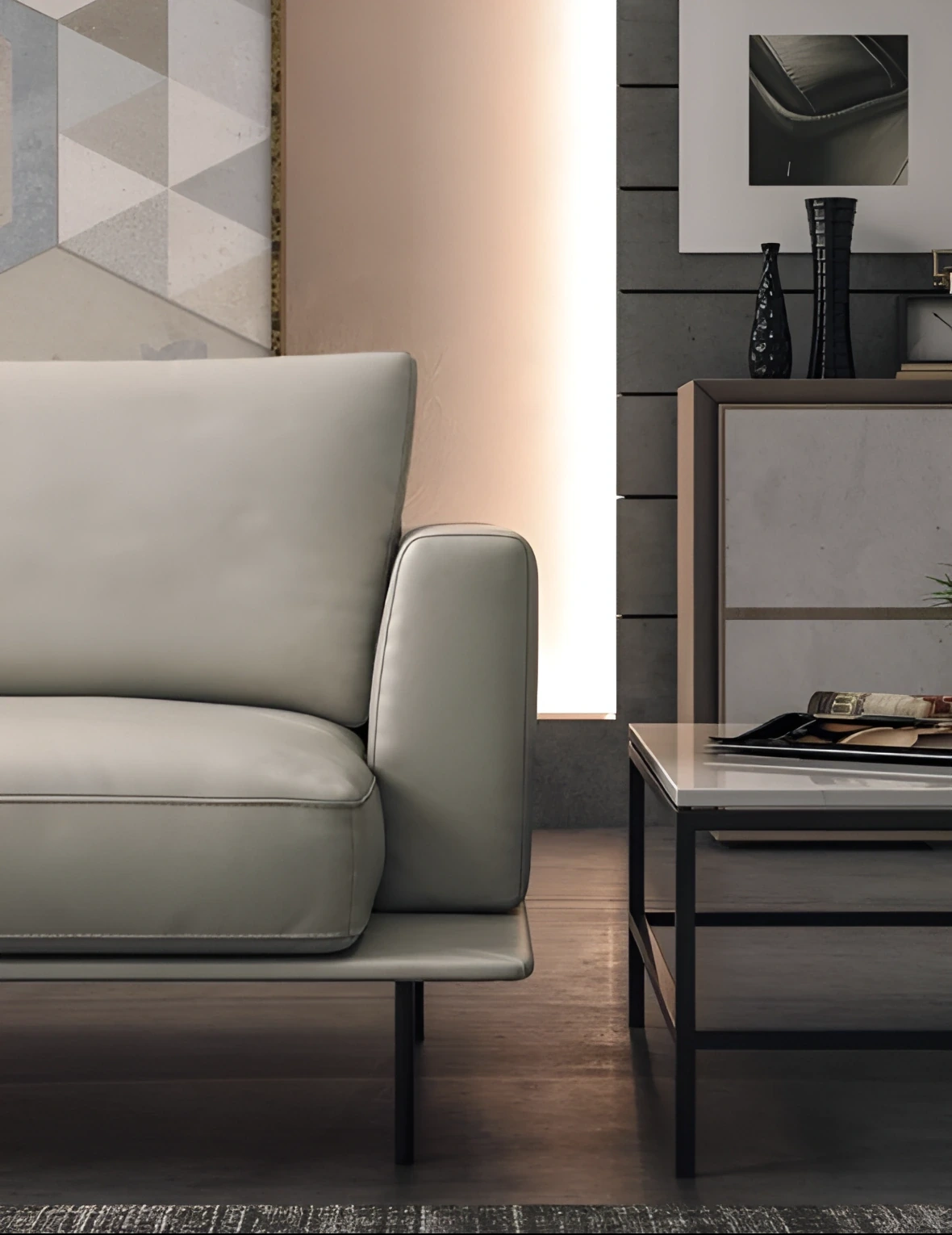 Canova by Brianform: armrest and leather side shelf detail