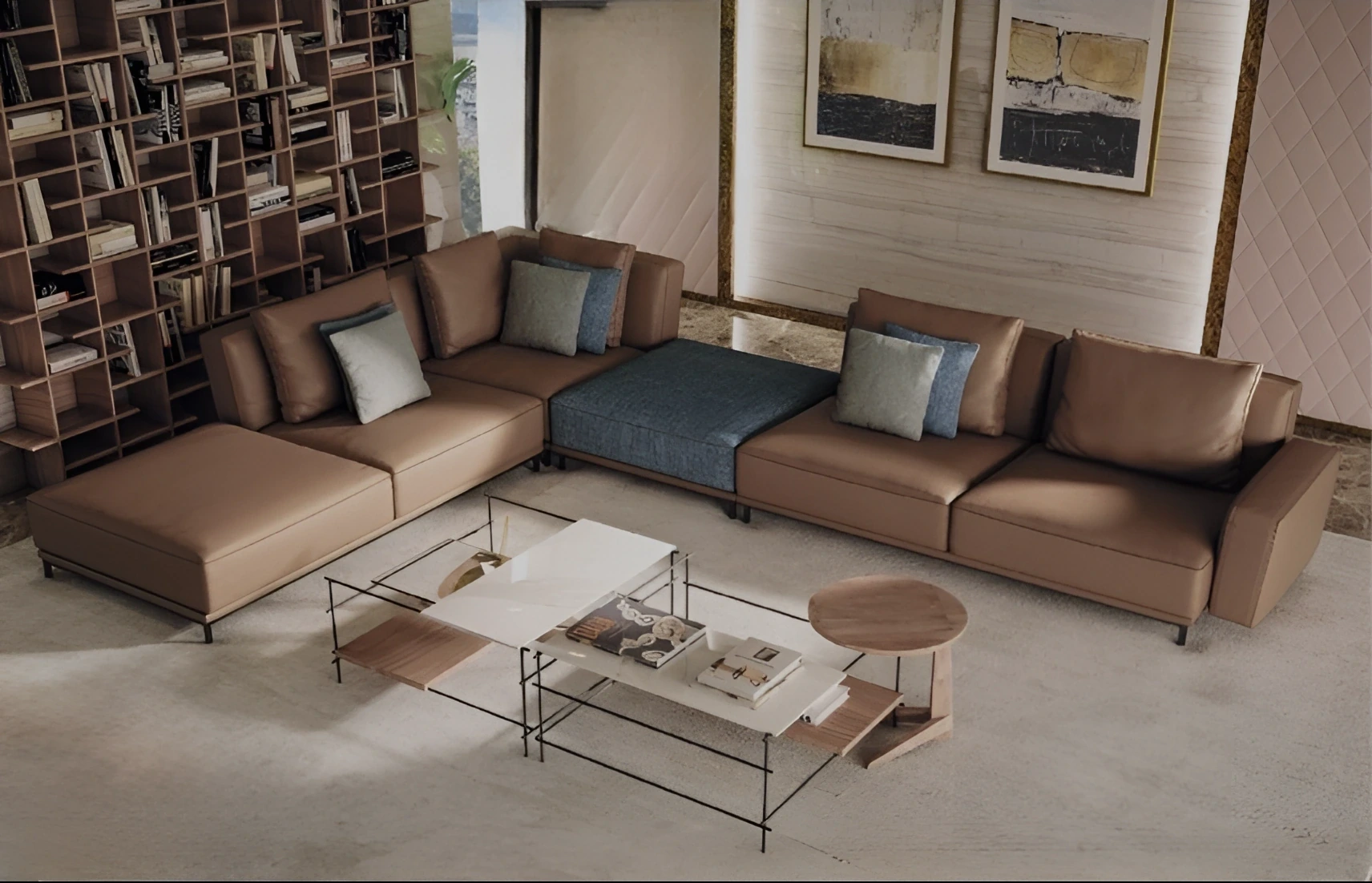 Century Brianform: divano angolare in pelle con elemento in tessuto